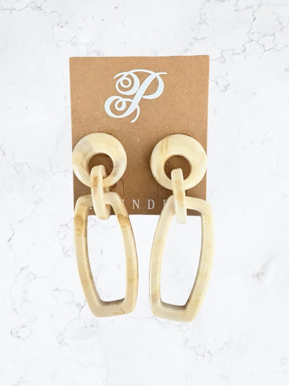 Plunder Cream Resin Linked Drop Earrings
